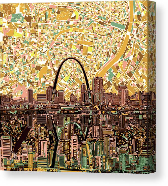 St Louis Skyline Canvas Print featuring the painting St Louis Skyline Abstract 11 by Bekim M