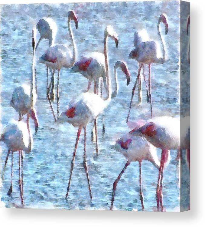 Flamingo Canvas Print featuring the painting Stand Out In the Crowd Flamingo Watercolor by Taiche Acrylic Art