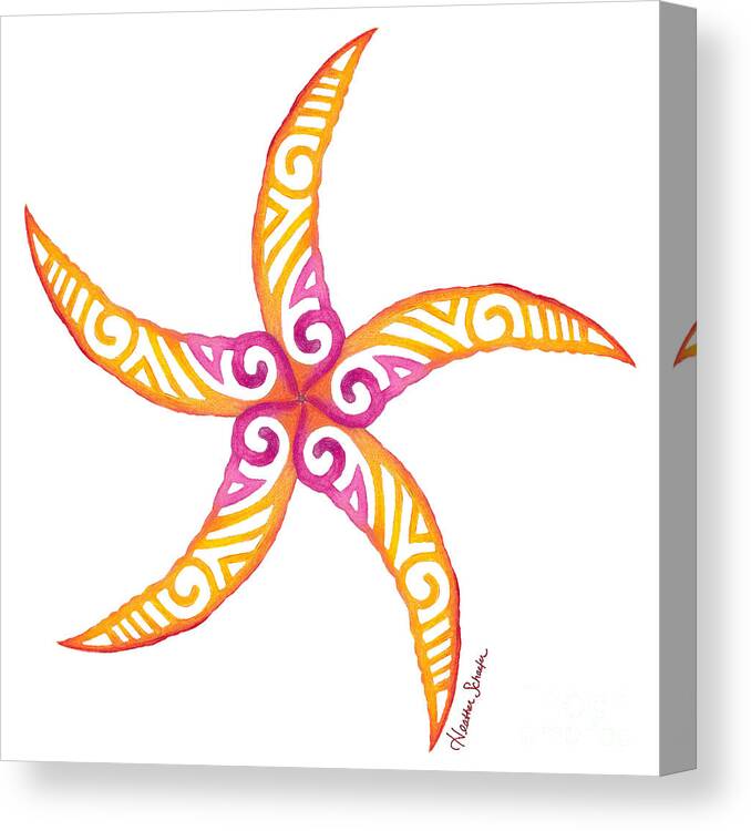 Ocean Canvas Print featuring the drawing Starfish by Heather Schaefer