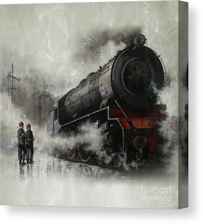 Trains Canvas Print featuring the painting Steam Train Engine 01 by Gull G