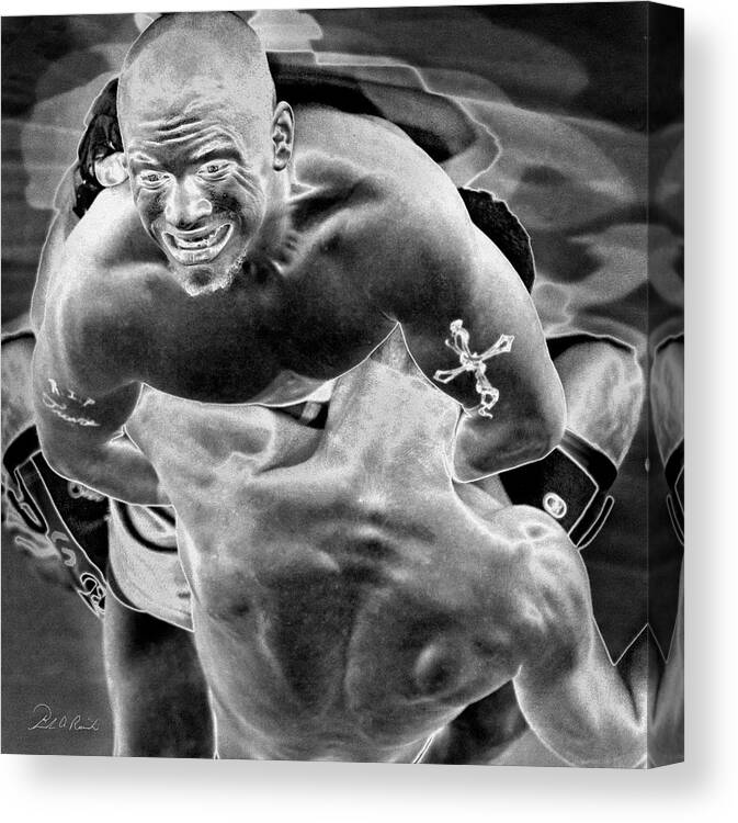 Black & White Canvas Print featuring the photograph Steel Men Fighting 2 by Frederic A Reinecke
