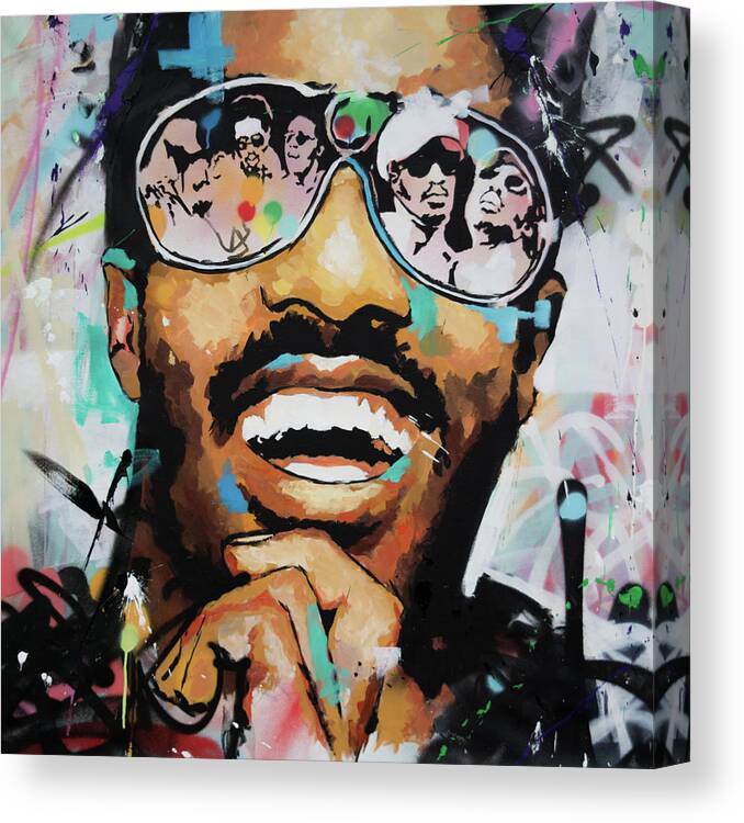 Tevie Wonder Canvas Print featuring the painting Stevie Wonder Portrait by Richard Day