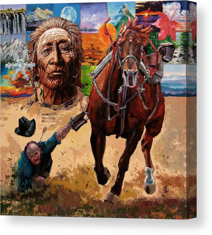 American Indian Canvas Print featuring the painting Stolen Land by John Lautermilch