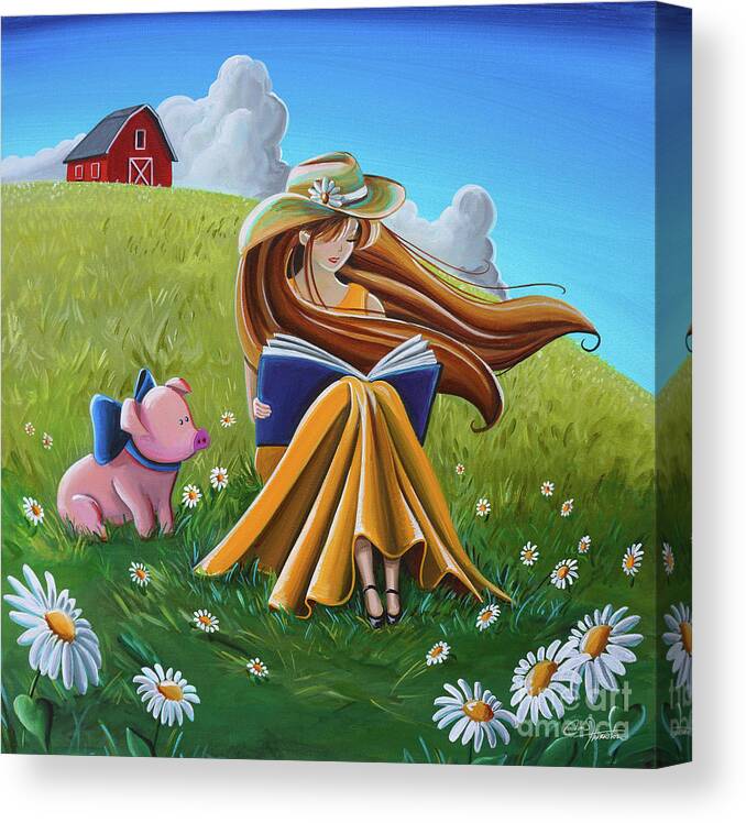 Farm Canvas Print featuring the painting Storytime On The Farm by Cindy Thornton