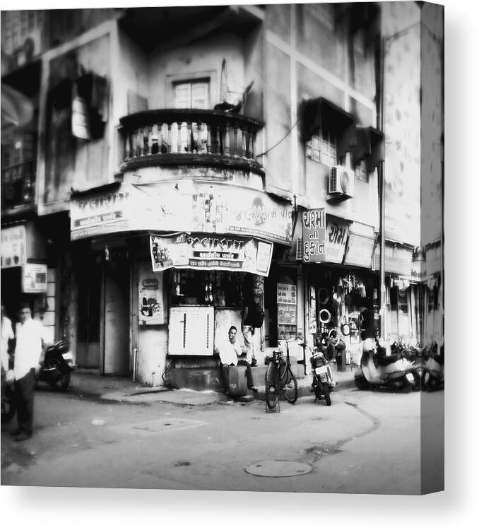 #street Photograohy #crossroads #street Corners #street Shops Canvas Print featuring the photograph StreetShots_Surat by Priyanka Dave