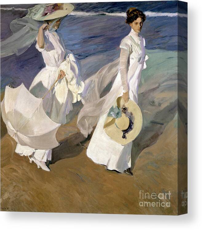 Sorolla Canvas Print featuring the painting Strolling along the Seashore by Joaquin Sorolla y Bastida