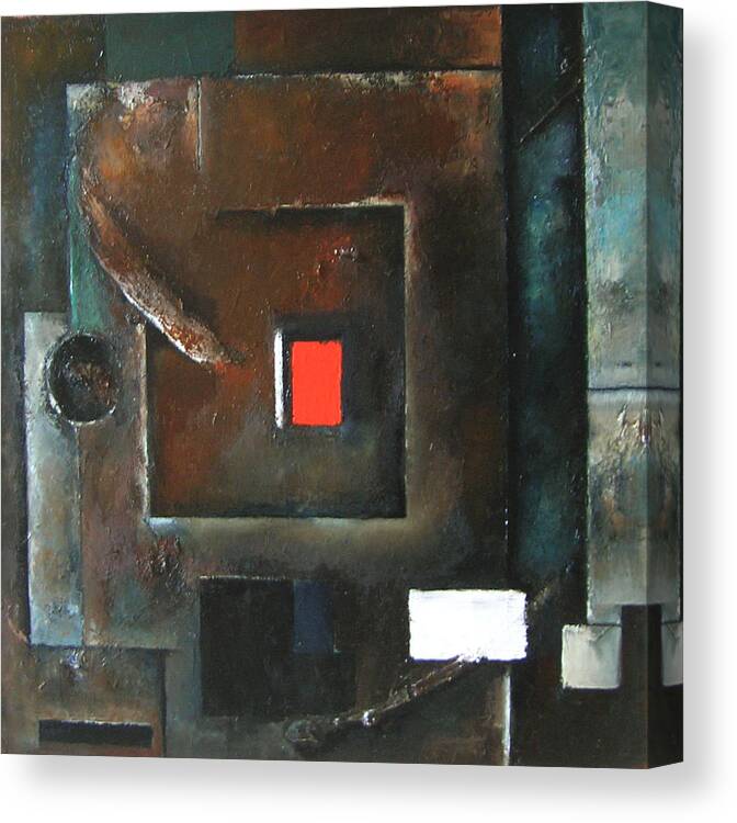 Red Geometric Square Rectangle Abstract Wood Canvas Print featuring the painting Subterfuge by Martel Chapman
