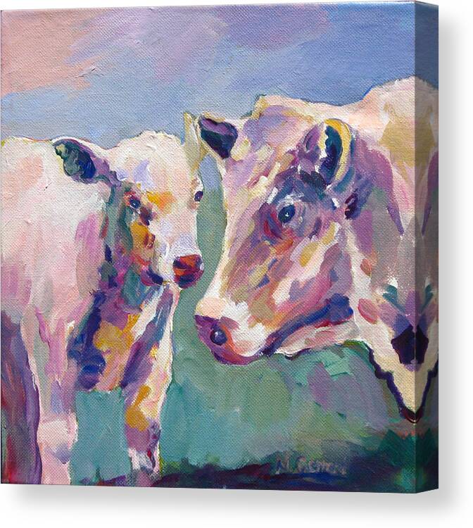 Cows Canvas Print featuring the painting Summer in the meadow by Naomi Gerrard