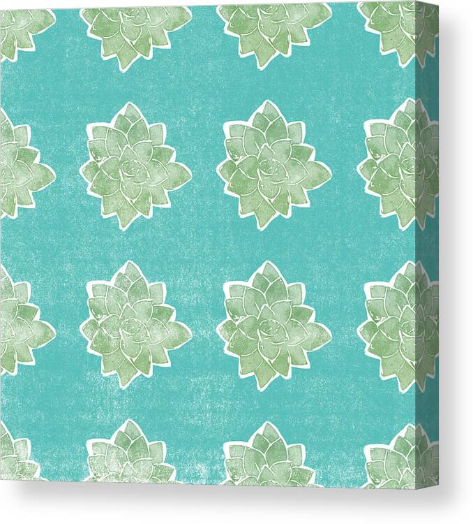 Succulents Plant Garden Boho Chic Floral Botanical Blue Green White Weathered Pattern Summer Spring Nature Plant Lover Home Decorairbnb Decorliving Room Artbedroom Artcorporate Artset Designgallery Wallart By Linda Woodsart For Interior Designersgreeting Cardpillowtotehospitality Arthotel Artart Licensing Canvas Print featuring the mixed media Summer Succulents- Art by Linda Woods by Linda Woods