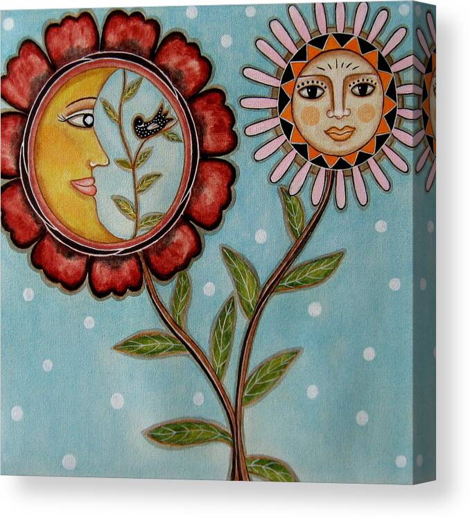 Folk Art Paintings Canvas Print featuring the painting Sun and Moon by Rain Ririn