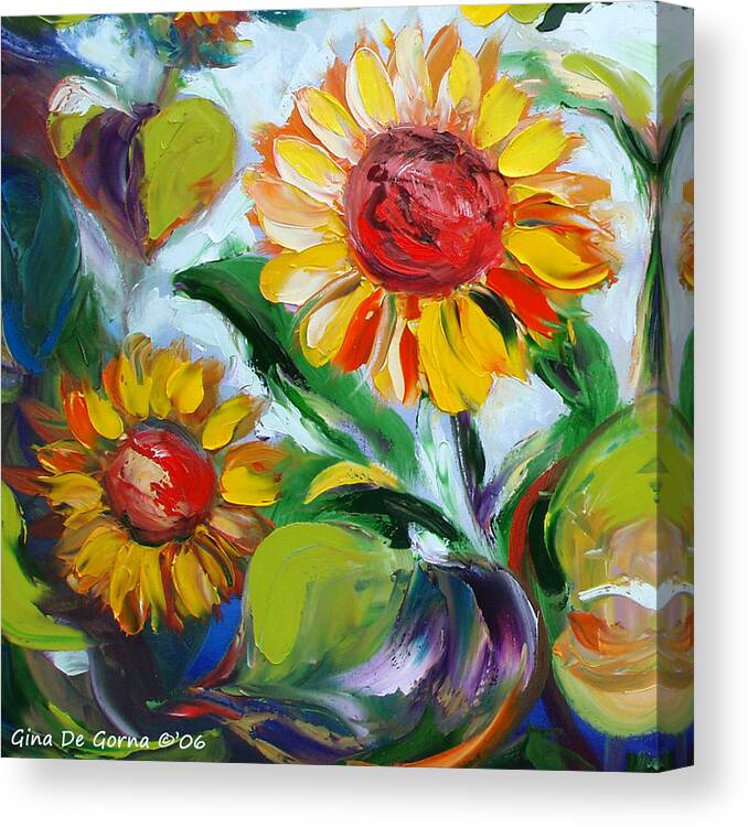 Flowers Canvas Print featuring the painting Sunflowers 10 by Gina De Gorna