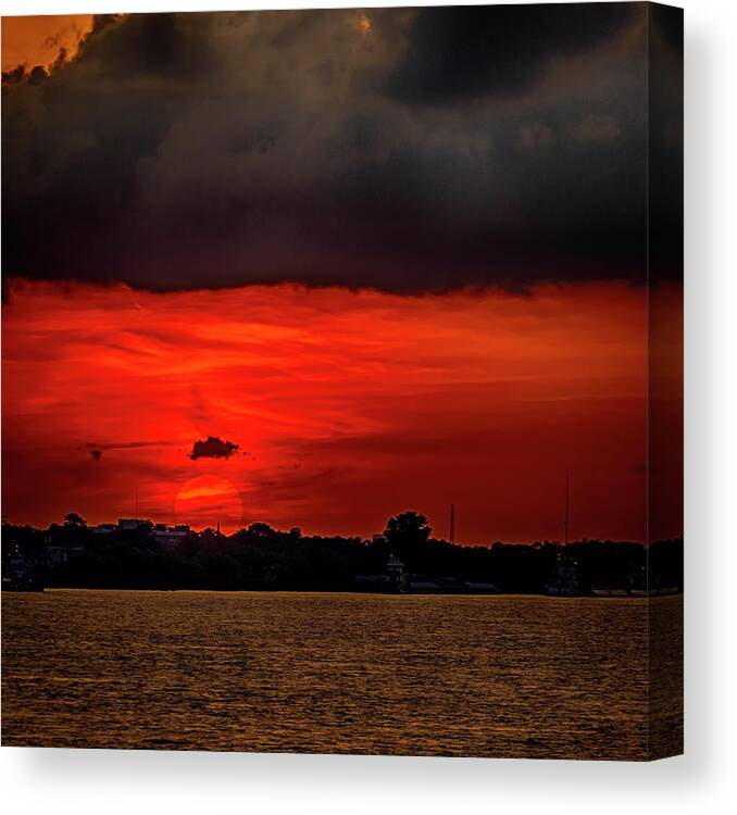 Landscape Canvas Print featuring the photograph Sunset over New Orleans LA DSC05092 by Greg Kluempers