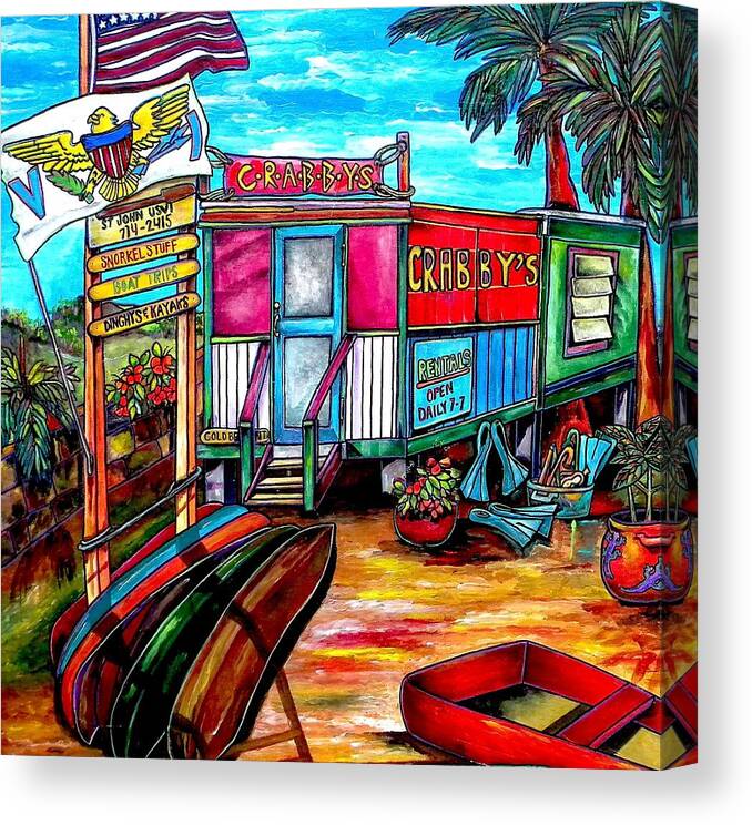 Caribbean Canvas Print featuring the painting Surf Shack by Patti Schermerhorn