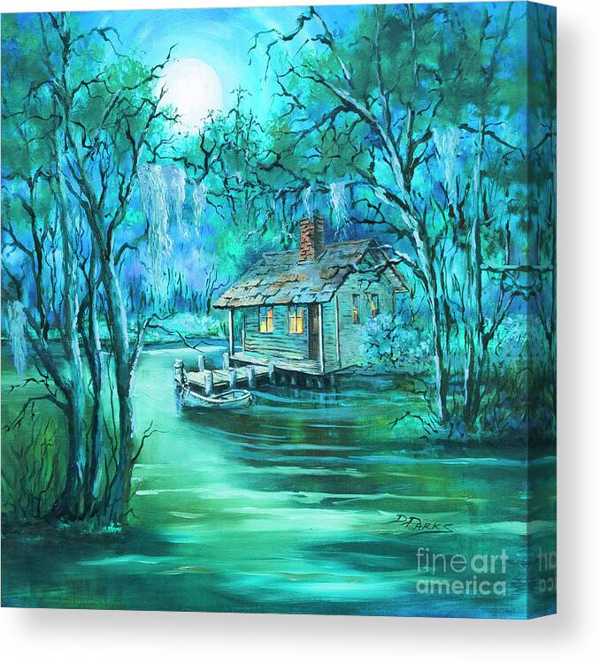 Louisiana Canvas Print featuring the painting Swamp Moon by Dianne Parks