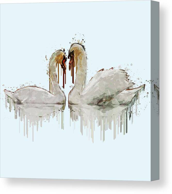 Swan Love Canvas Print featuring the painting Swan Love acrylic painting by Georgeta Blanaru