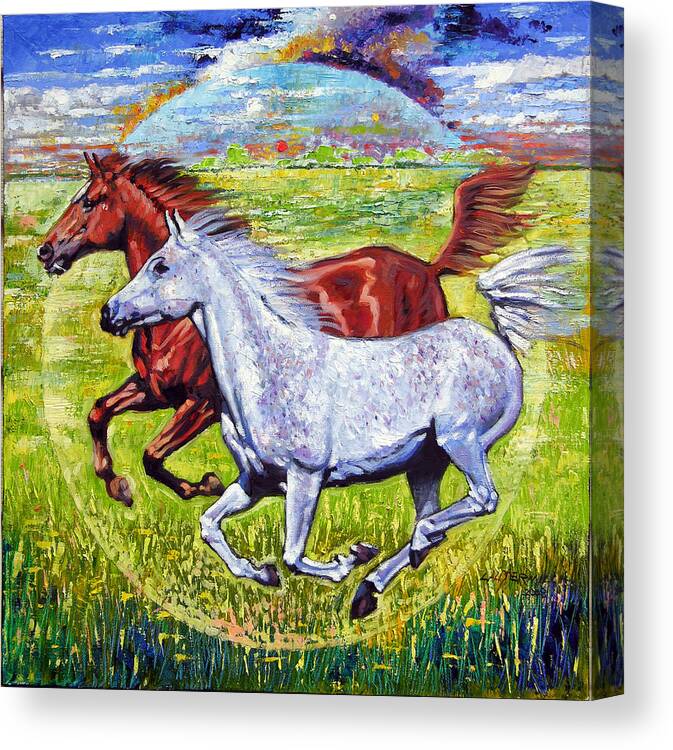Horses Running Canvas Print featuring the painting Sweet Harmony by John Lautermilch