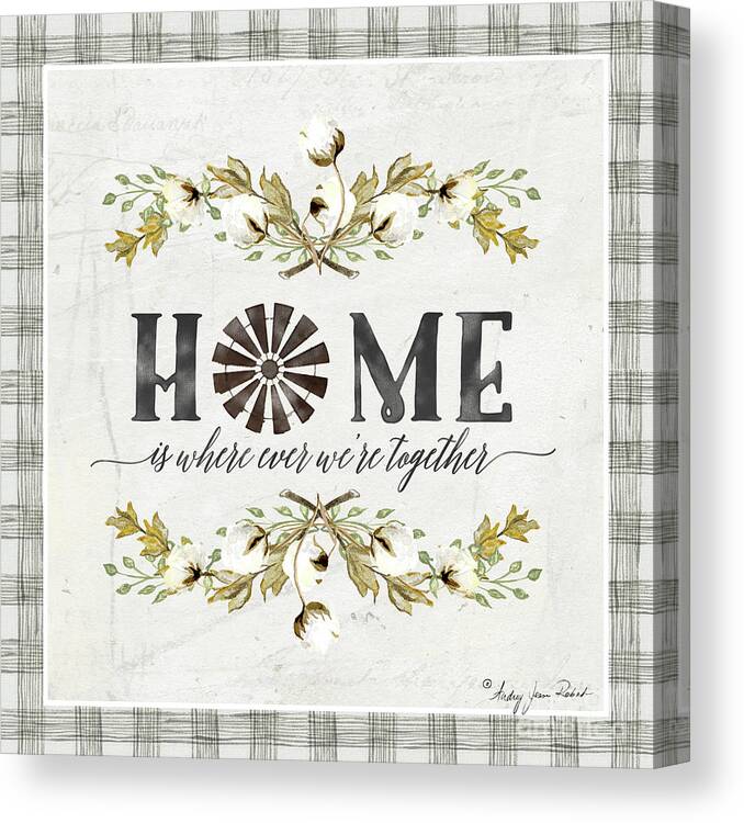 Home Canvas Print featuring the painting Sweet Life Farmhouse 5 Home Windmill Cotton Boll Laurel Leaf Buffalo Check Plaid by Audrey Jeanne Roberts