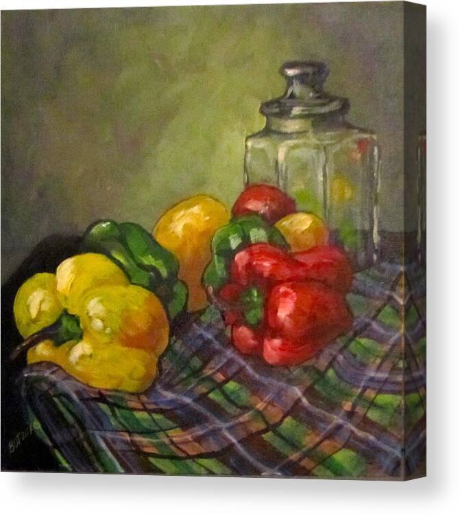Peppers Canvas Print featuring the painting Sweet Peppers by Barbara O'Toole