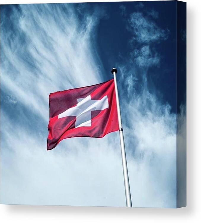 Europe Canvas Print featuring the photograph Swiss Flag by Aleck Cartwright