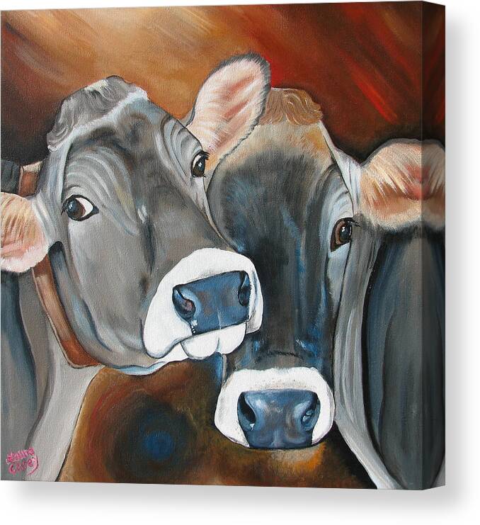 Brown Swiss Canvas Print featuring the painting Swiss Misses by Laura Carey