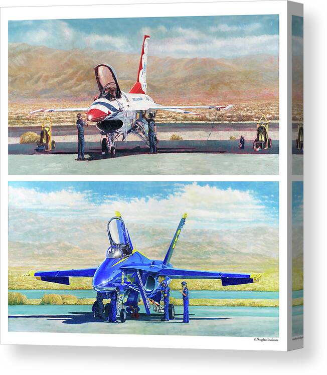 Aviation Art Canvas Print featuring the painting Tbirds and Angels Maintenance by Douglas Castleman