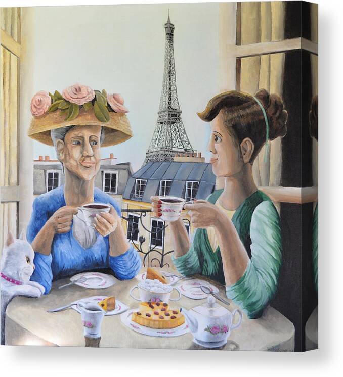 Tea Time In Paris Canvas Print featuring the painting Tea Time in Paris by Winton Bochanowicz