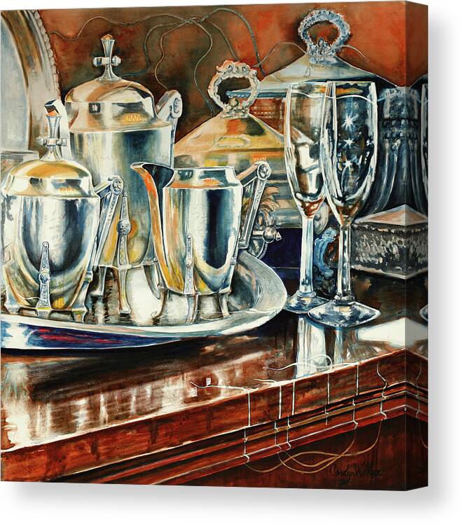 Still Life Canvas Print featuring the painting Tea With Marguerite by Carolyn Coffey Wallace