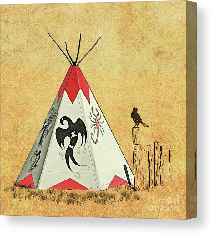 Gabriele Pomykaj Canvas Print featuring the mixed media Teepee - Native American Symbols by Gabriele Pomykaj