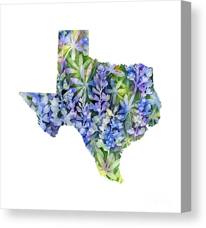 Texas Canvas Print featuring the painting Texas Blue Texas Map on White by Hailey E Herrera