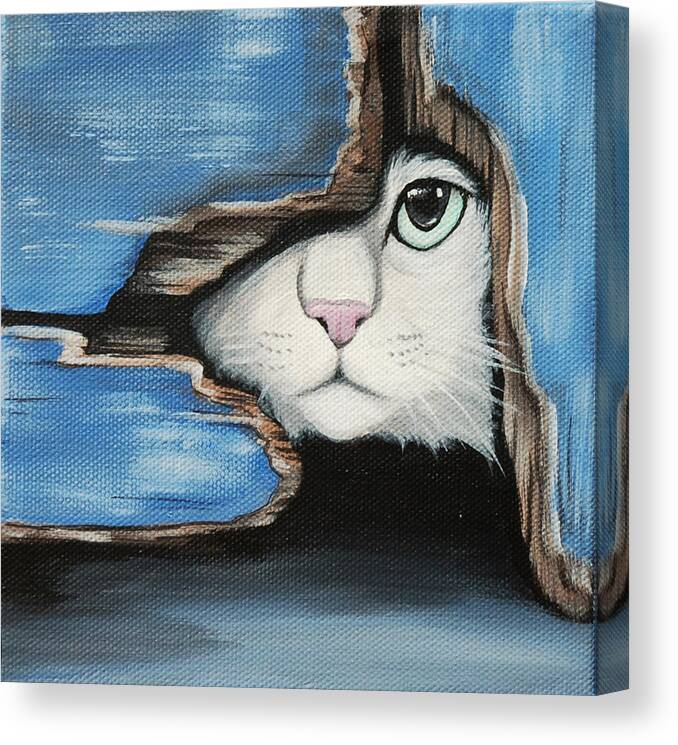 Custom Pet Portrait Canvas Print featuring the painting The Barn Cat by Lauren Elizabeth