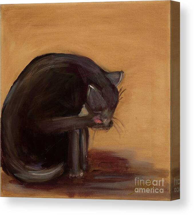 Canvas Print featuring the painting The black cat by Pati Pelz