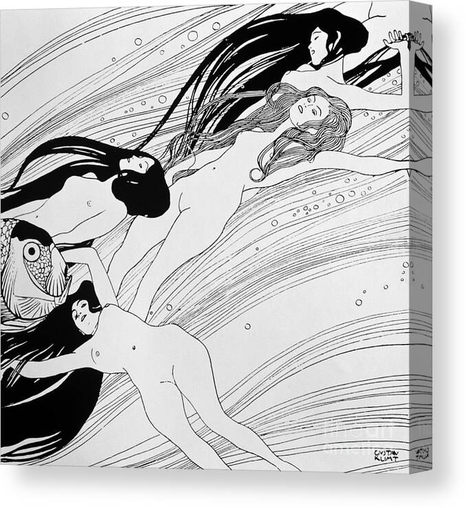 Nudes Canvas Print featuring the drawing The Blood of Fish by Gustav Klimt