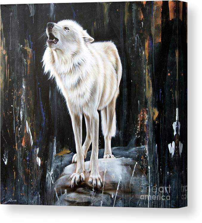 Wolf Canvas Print featuring the painting The Call by Sandi Baker