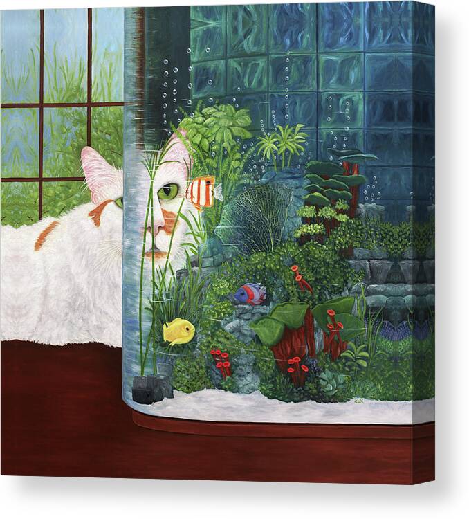 Karen Zuk Rosenblatt Canvas Print featuring the painting The Cat Aquatic by Karen Zuk Rosenblatt