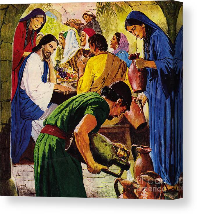 The First Miracle Canvas Print featuring the painting The first miracle, water into wine by Clive Uptton