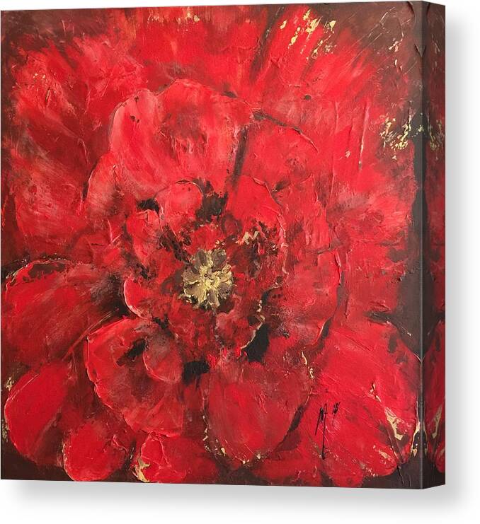 Floral Canvas Print featuring the painting The First Red Poppie. by Melanie Stanton