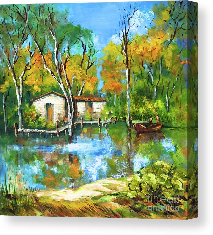 Louisiana Swamp Canvas Print featuring the painting The Fishing Camp by Dianne Parks