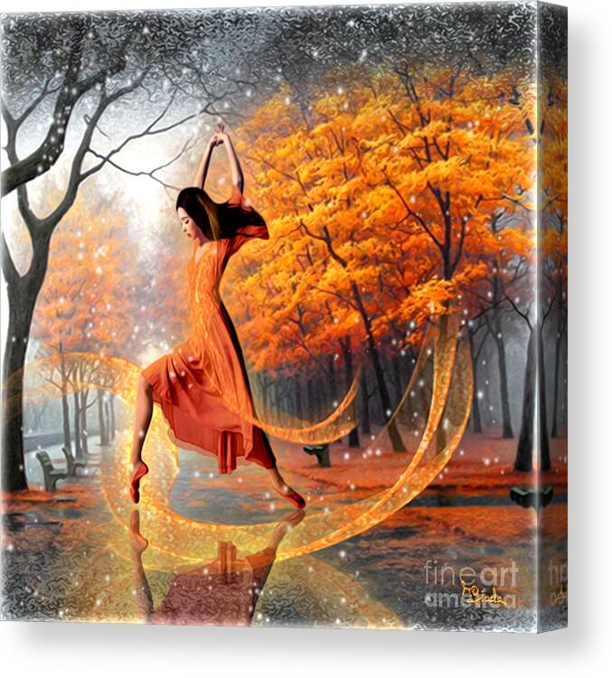 The Last Dance Of Autumn Canvas Print featuring the digital art The last dance of autumn - fantasy art by Giada Rossi