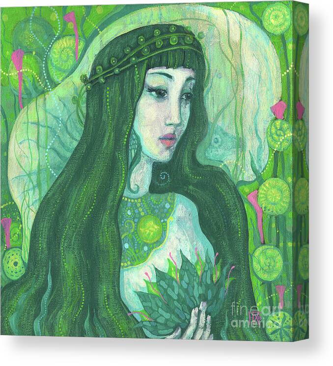 Undine Canvas Print featuring the painting Green Mermaid, Imaginary Portrait, Fantasy Art by Julia Khoroshikh