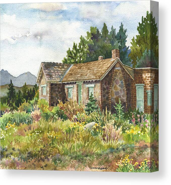 Stone House Painting Canvas Print featuring the painting The Old Moore House at Caribou Ranch by Anne Gifford