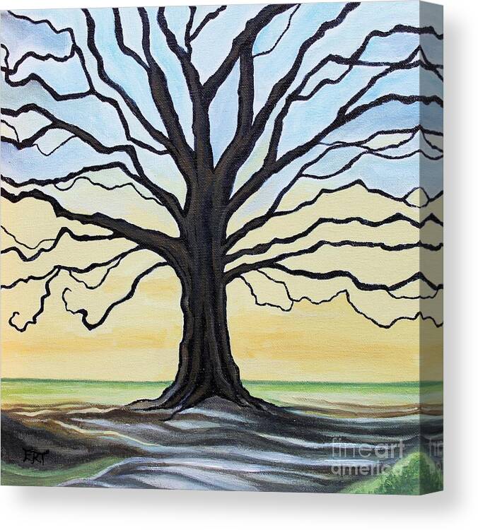 Oak Tree Canvas Print featuring the painting The Stained Old Oak Tree by Elizabeth Robinette Tyndall