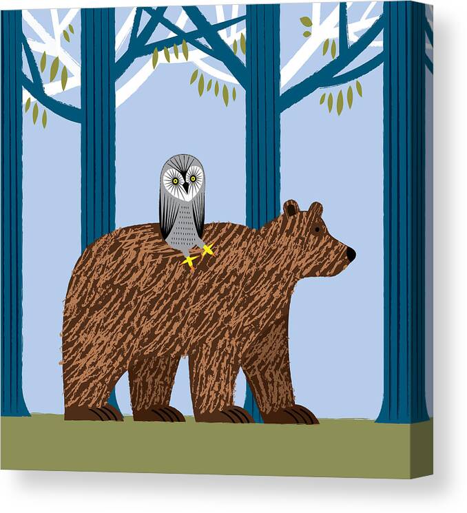 Bears Canvas Print featuring the digital art The Owl and the Bear by Oliver Lake