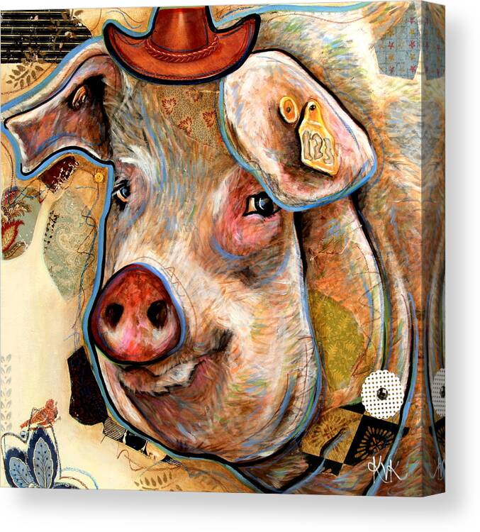 Country Critters Canvas Print featuring the mixed media The Pig by Katia Von Kral