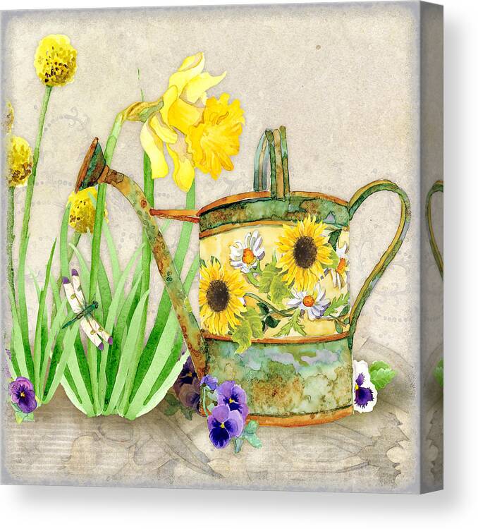 Pansy Canvas Print featuring the painting The Promise of Spring - Watering Can by Audrey Jeanne Roberts