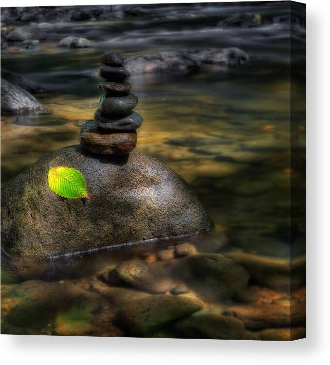 Cairn Canvas Print featuring the photograph The River Zen by Bill Wakeley