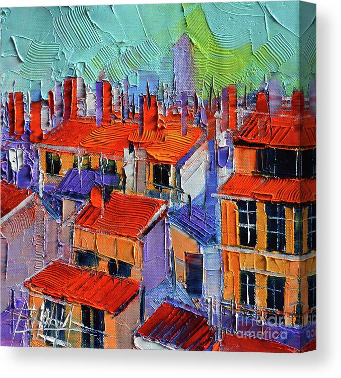 The Rooftops Canvas Print featuring the painting The Rooftops by Mona Edulesco