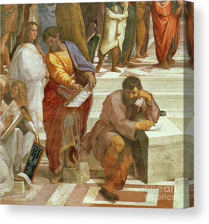 The School Of Athens Canvas Print featuring the painting The School of Athens, detail of the figures on the left hand side by Raphael