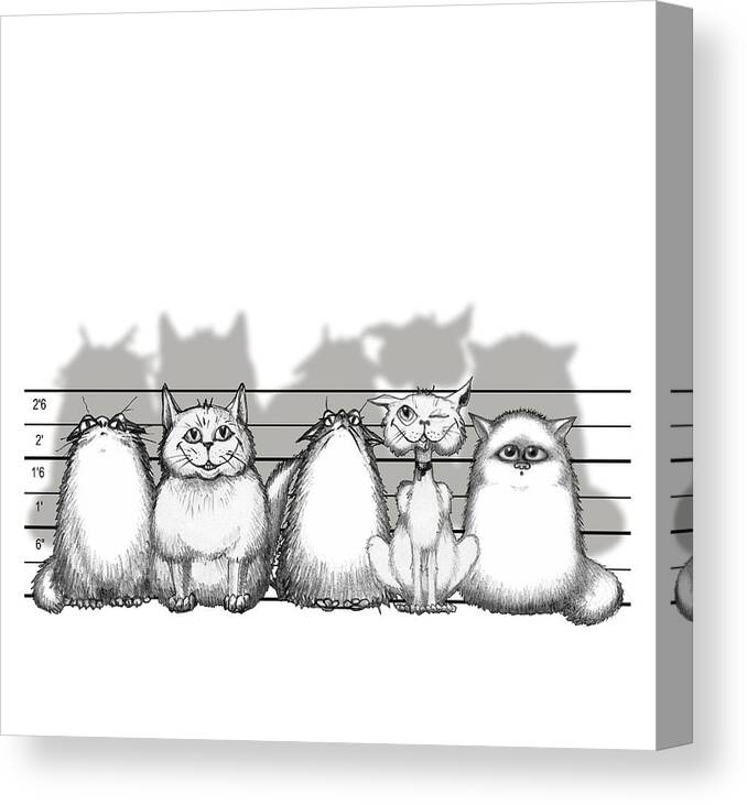 Cartoon Canvas Print featuring the drawing The Usual Pussies by Deborah Runham