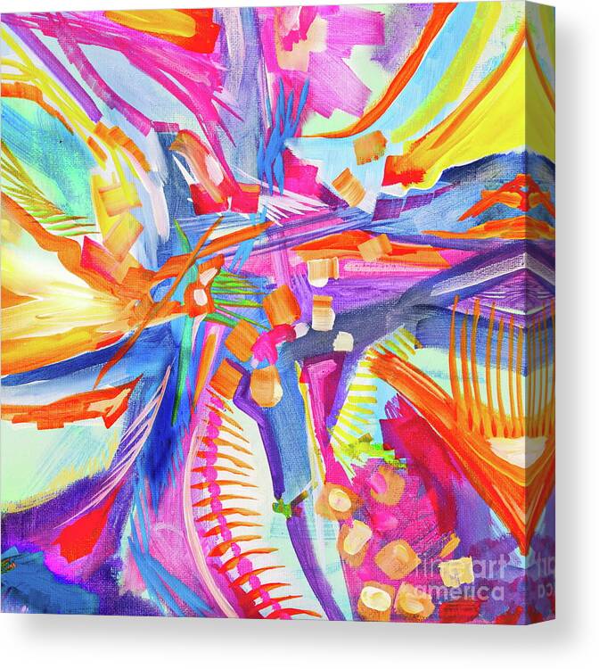 Abstract Expressionoist Explosion Of Shapes Canvas Print featuring the painting Then came the wind by Priscilla Batzell Expressionist Art Studio Gallery