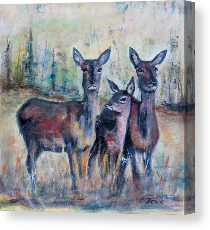 Deer Canvas Print featuring the painting Three deer by Denice Palanuk Wilson